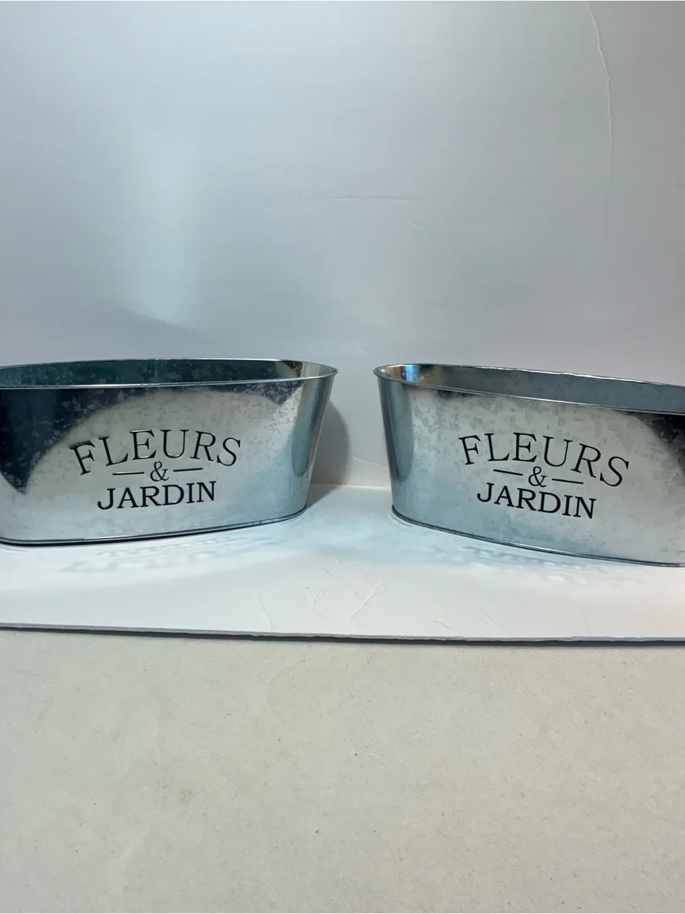 NWT Set of 2 Fleurs & Jardin Galvanized Metal Planters French Farmhouse Herb Gar